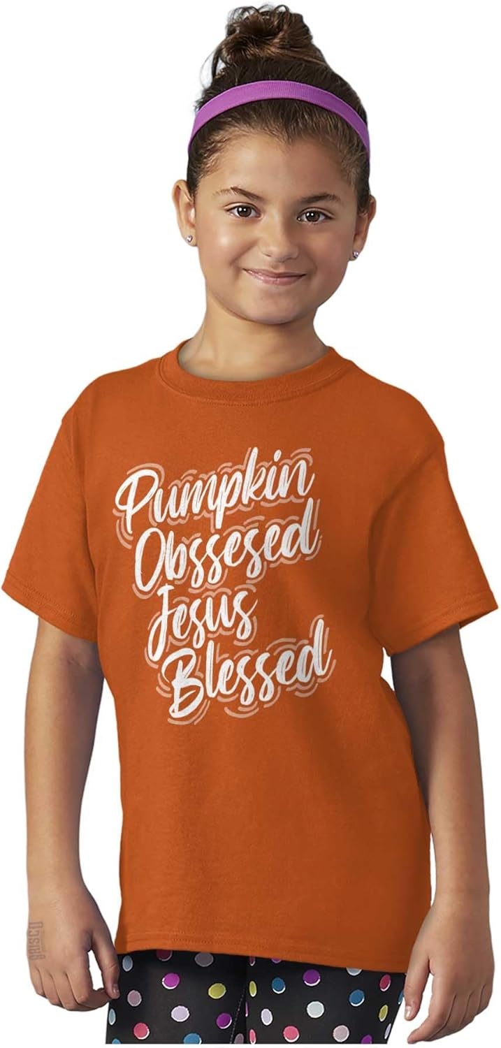 image:imageFall Pumpkin Obsessed Jesus Blessed Girls Kids T Shirt TeesTexas Orange