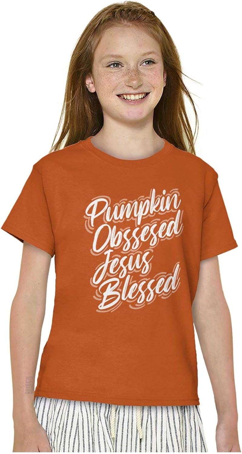 image:imageFall Pumpkin Obsessed Jesus Blessed Girls Kids T Shirt TeesTexas Orange