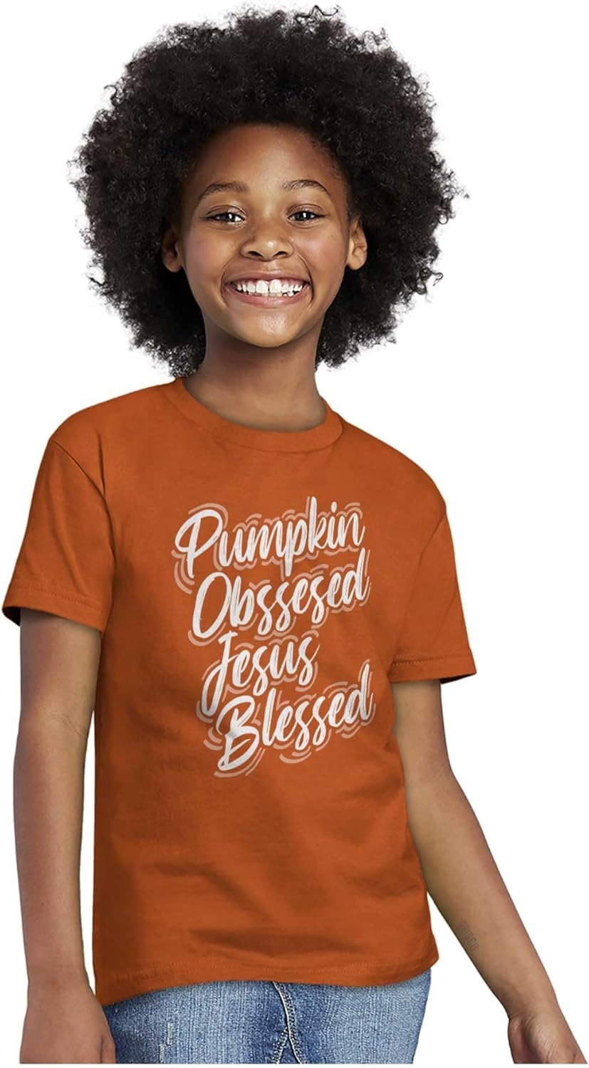 image:imageFall Pumpkin Obsessed Jesus Blessed Girls Kids T Shirt TeesTexas Orange