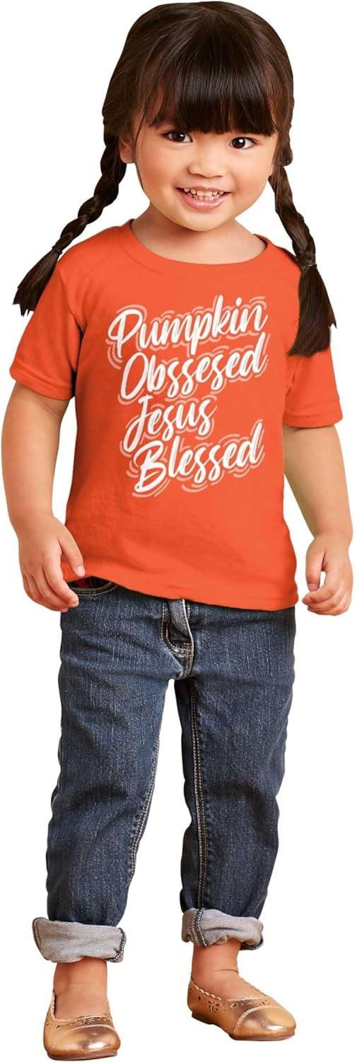 image:imageFall Pumpkin Obsessed Jesus Blessed Youth T Shirt Tee GirlsOrange