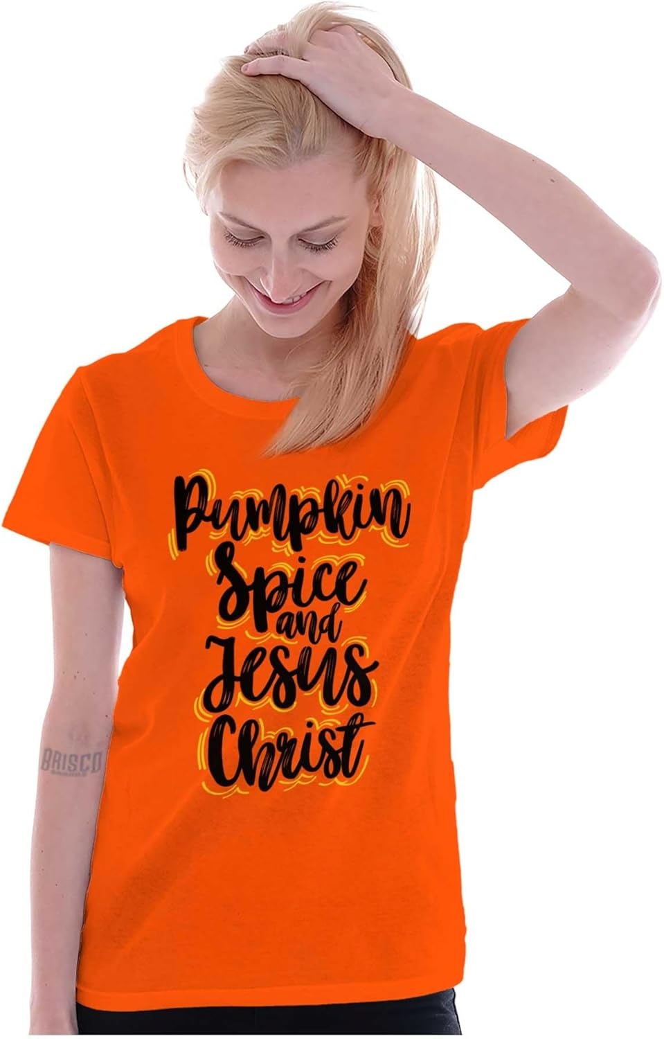 image:imageFall Pumpkin Spice and Jesus Christ Womens Slim Fit Graphic TeeOrange