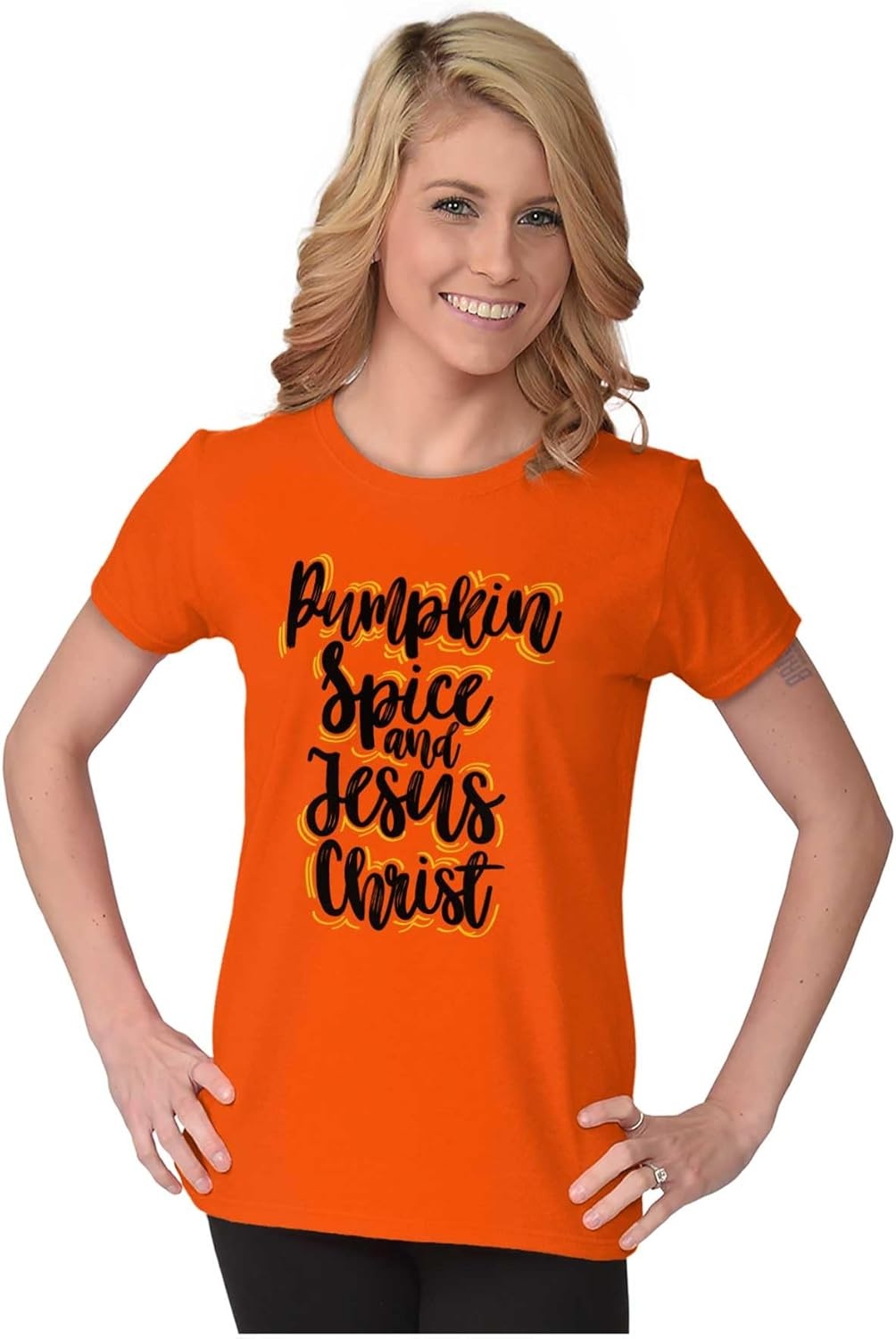 image:imageFall Pumpkin Spice and Jesus Christ Womens Slim Fit Graphic TeeOrange