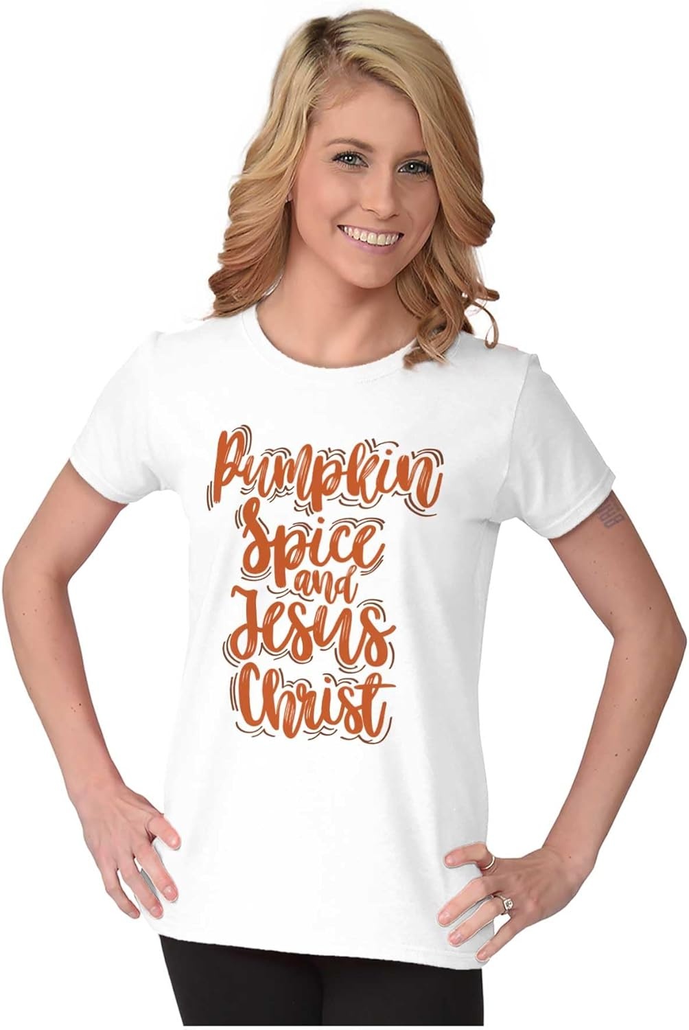 image:imageFall Pumpkin Spice and Jesus Christ Womens Slim Fit Graphic TeeWhite