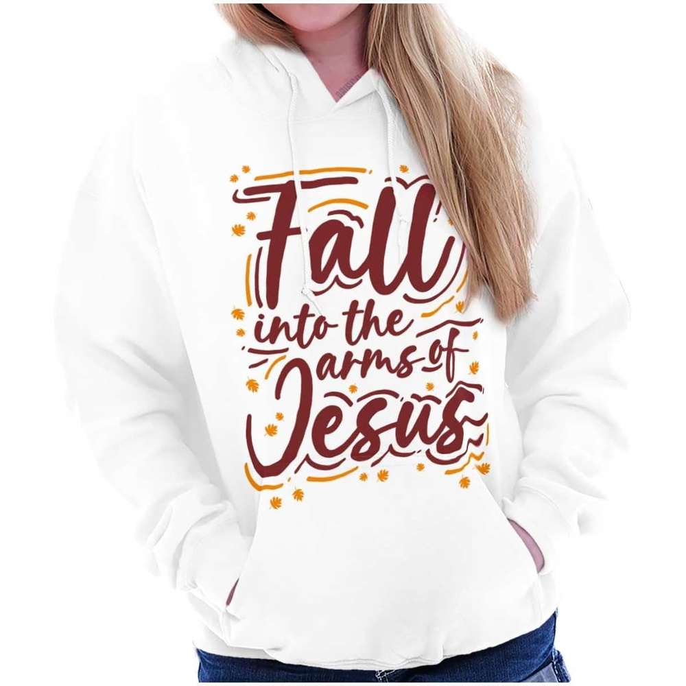 image:imageBrisco Brands Christian Fall Into The Arms of Jesus Hoodie Sweatshirt WomenWhite