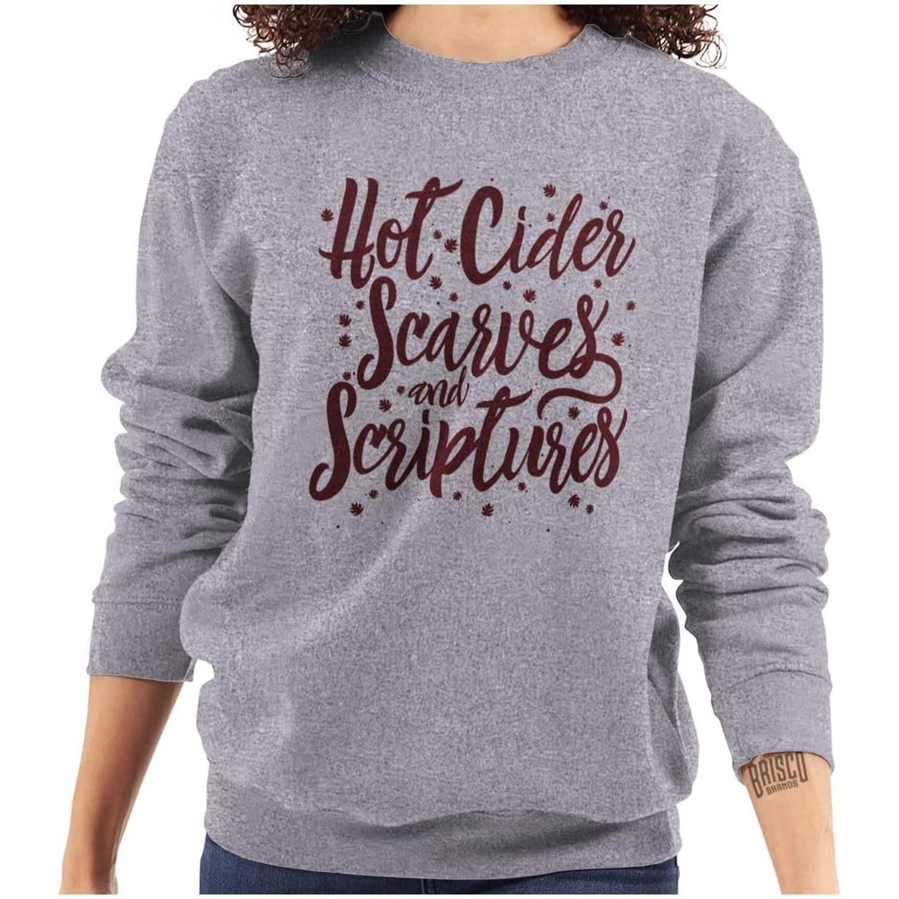 image:imageBrisco Brands Cider Scarves Scripture Christian Women Crewneck SweatshirtSport Grey