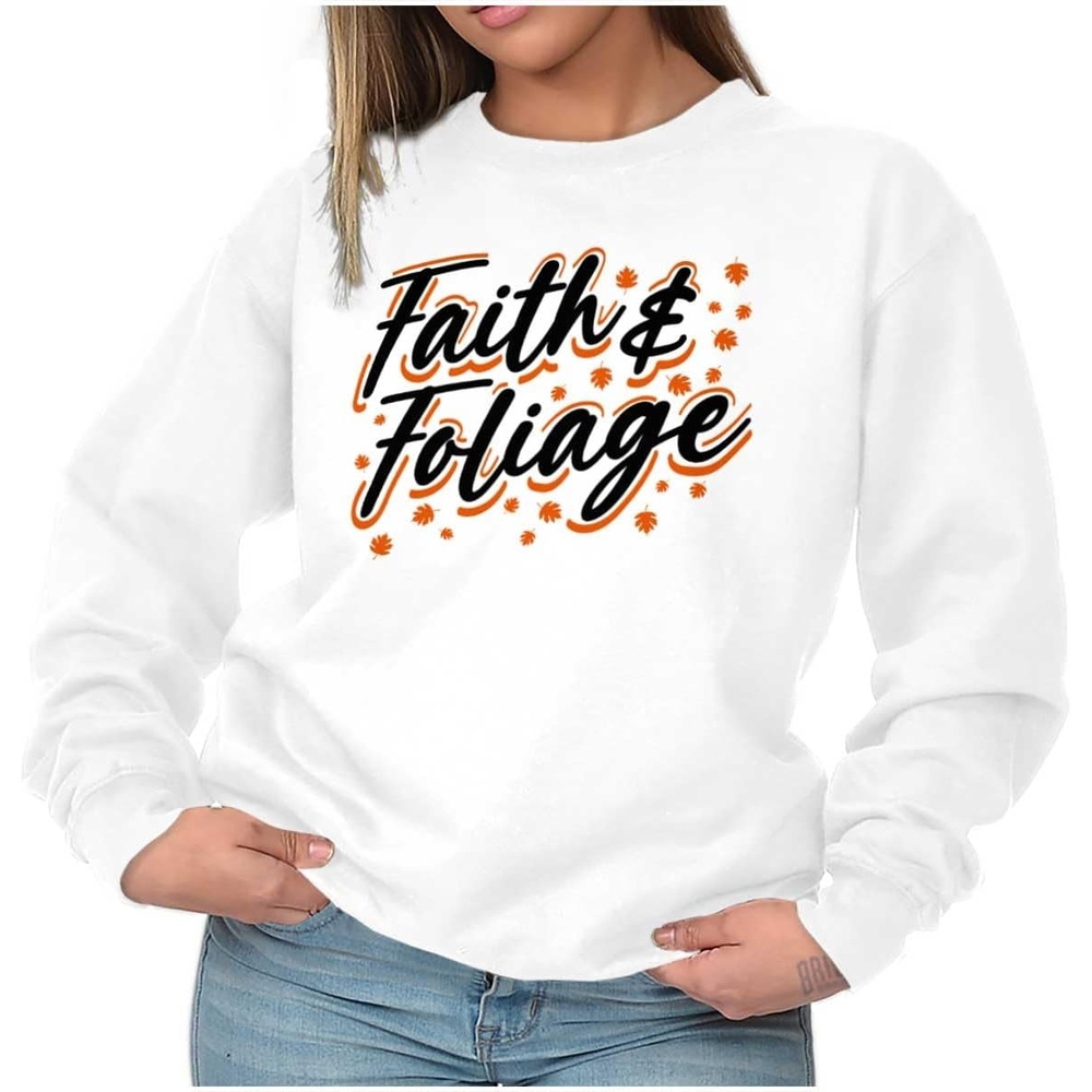 image:imageBrisco Brands Cute Fall Autumn Faith and Foliage Women Crewneck SweatshirtWhite