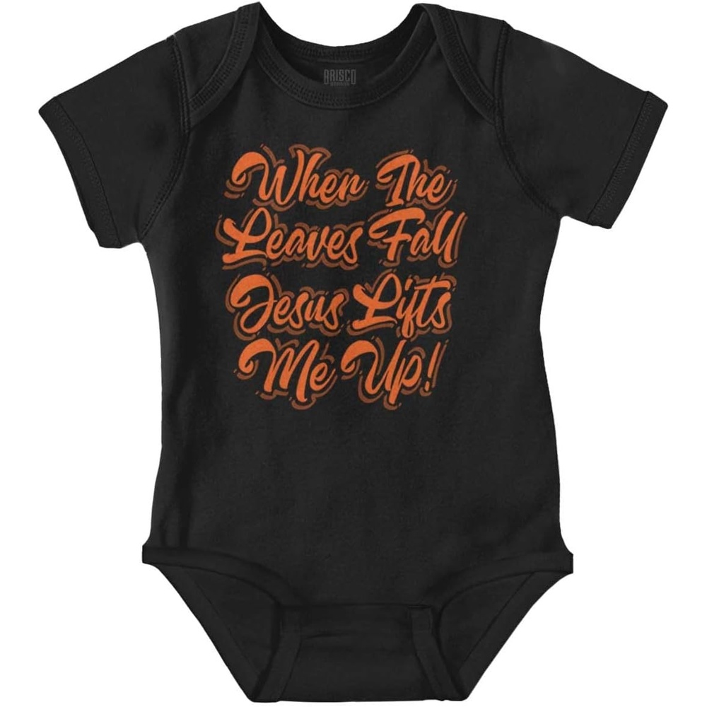 image:imageBrisco Brands When The Leaves Fall Jesus Lifts Me Baby Bodysuit Jumper GirlsBlack