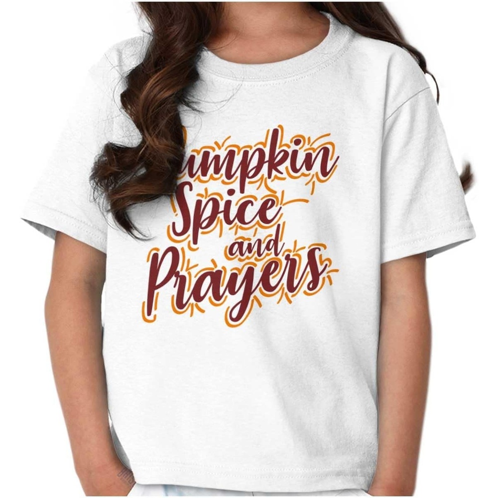image:imageCute Fall Pumpkin Spice and Prayers Girls Kids T Shirt Tees