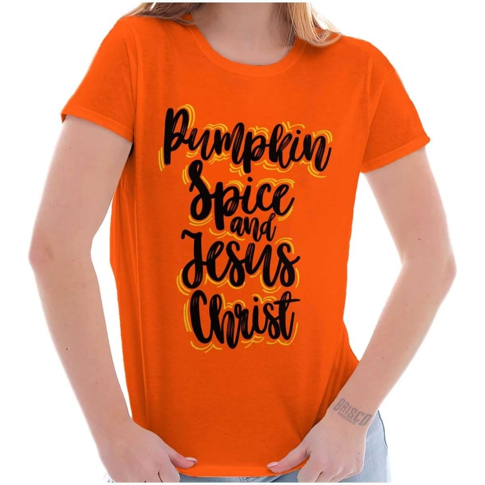 image:imageFall Pumpkin Spice and Jesus Christ Womens Slim Fit Graphic TeeOrange