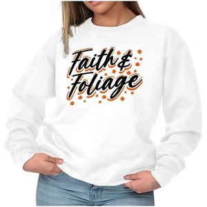 Brisco Brands Cute Fall Autumn Faith and Foliage Women Crewneck Sweatshirt(White)