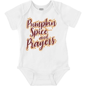 Brisco Brands Cute Fall Pumpkin Spice and Prayers Baby Bodysuit Jumper Girls(White)