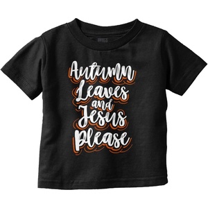 Brisco Brands Fall Autumn Leaves and Jesus Please Youth T Shirt Tee Girls(Black)