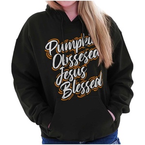 Brisco Brands Fall Pumpkin Obsessed Jesus Blessed Hoodie Sweatshirt Women(Black)