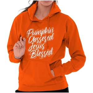 Brisco Brands Fall Pumpkin Obsessed Jesus Blessed Hoodie Sweatshirt Women(Orange)