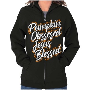 Brisco Brands Fall Pumpkin Obsessed Jesus Blessed Zip Hoodie Sweatshirt Women