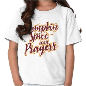 Cute Fall Pumpkin Spice and Prayers Girls Kids T Shirt Tees