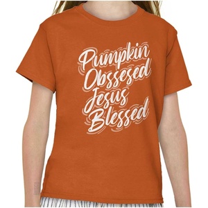 Fall Pumpkin Obsessed Jesus Blessed Girls Kids T Shirt Tees(Texas Orange)