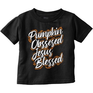 Fall Pumpkin Obsessed Jesus Blessed Youth T Shirt Tee Girls(Black)