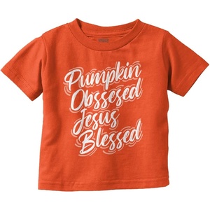 Fall Pumpkin Obsessed Jesus Blessed Youth T Shirt Tee Girls(Orange)