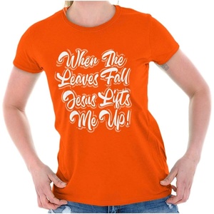 When The Leaves Fall Jesus Lifts Me Womens Slim Fit Graphic Tee(Orange)