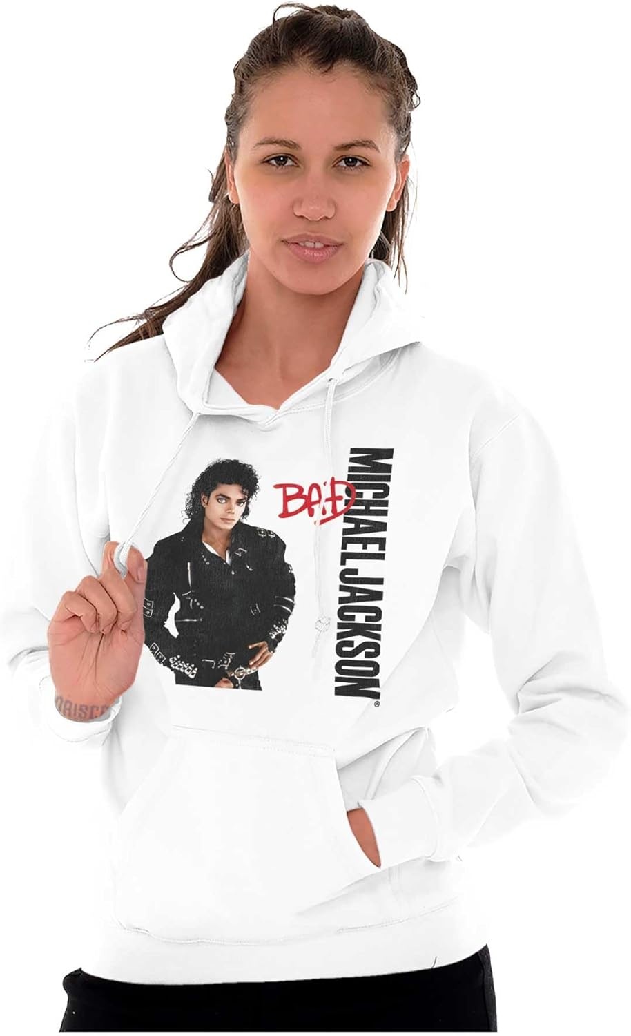 image:imageBrisco Brands Michael Jackson Bad Album Cover Hoodie Sweatshirt Women MenWhite