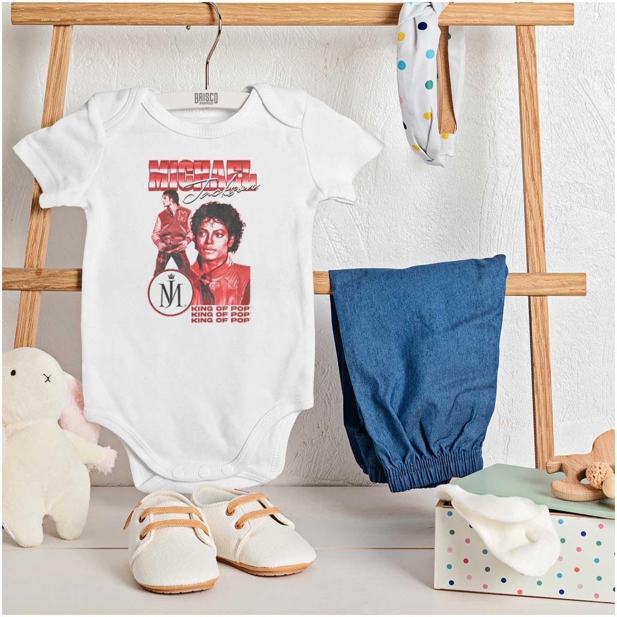 image:imageBrisco Brands Michael Jackson King of Pop Music Baby Romper Boys or GirlsWhite