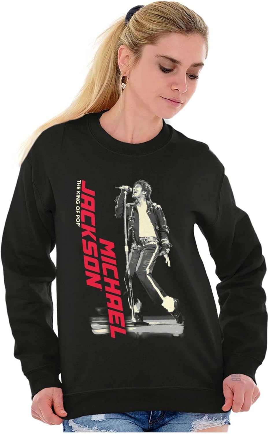 image:imageBrisco Brands Michael Jackson King of Pop Toe Stand Sweatshirt for Men or WomenBlack
