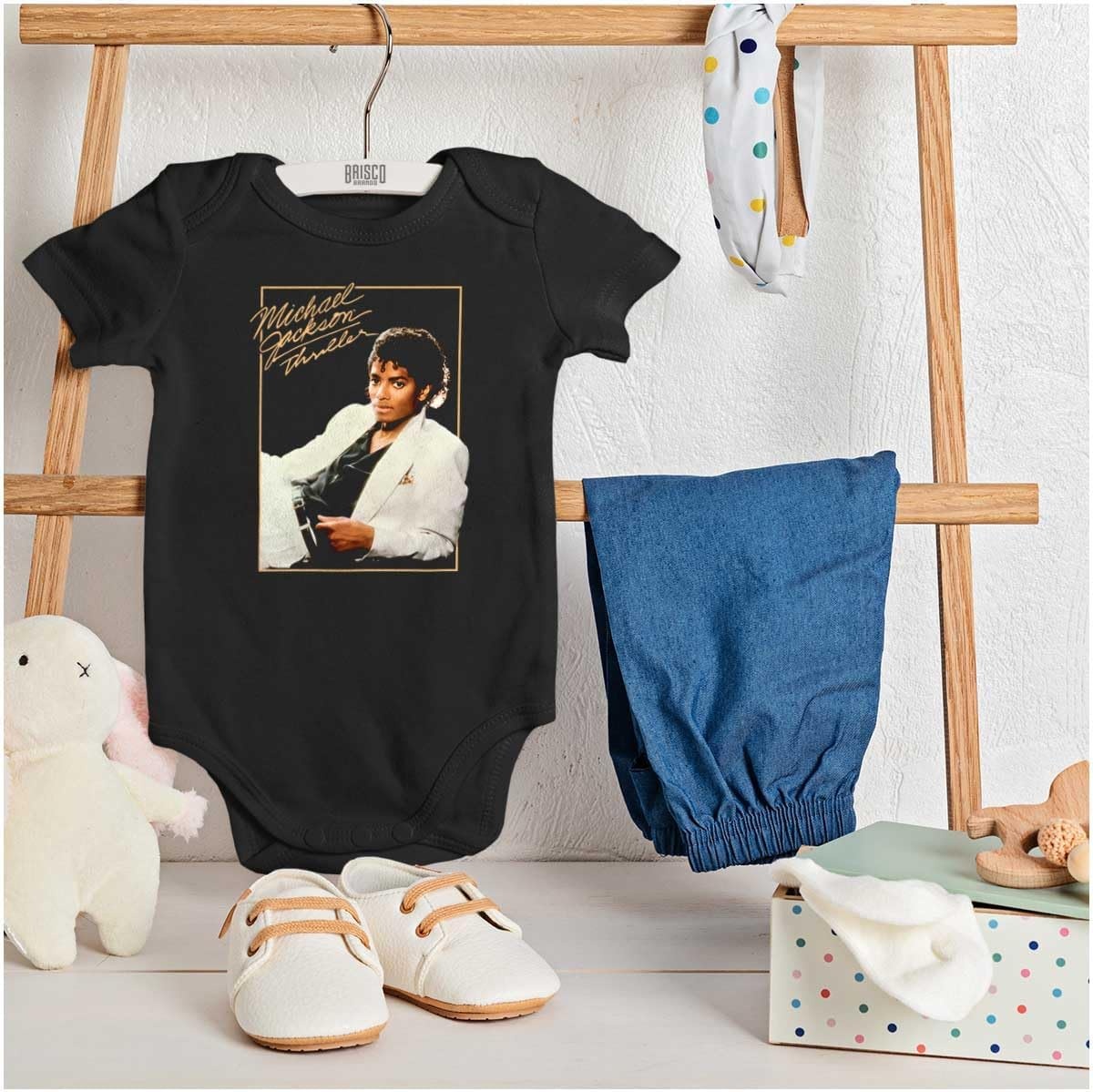 image:imageBrisco Brands Michael Jackson Thriller Album Cover Baby Romper Boys or GirlsBlack