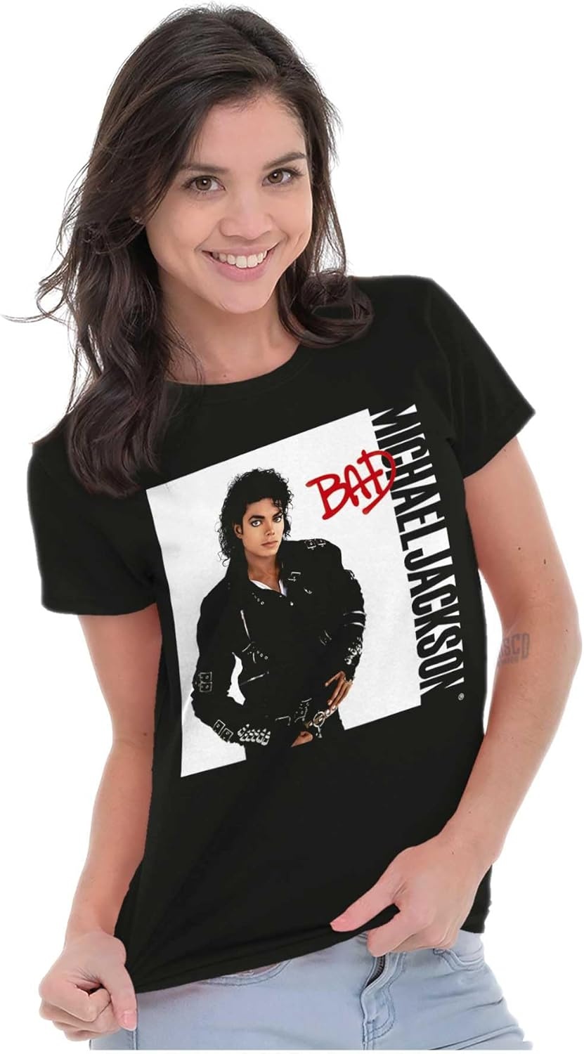 image:imageMichael Jackson Bad Album Cover Womens Slim Fit Graphic TeeBlack
