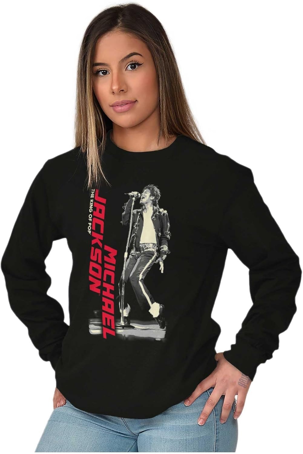 image:imageMichael Jackson King of Pop Toe Stand Long Sleeve Tshirt Men WomenBlack