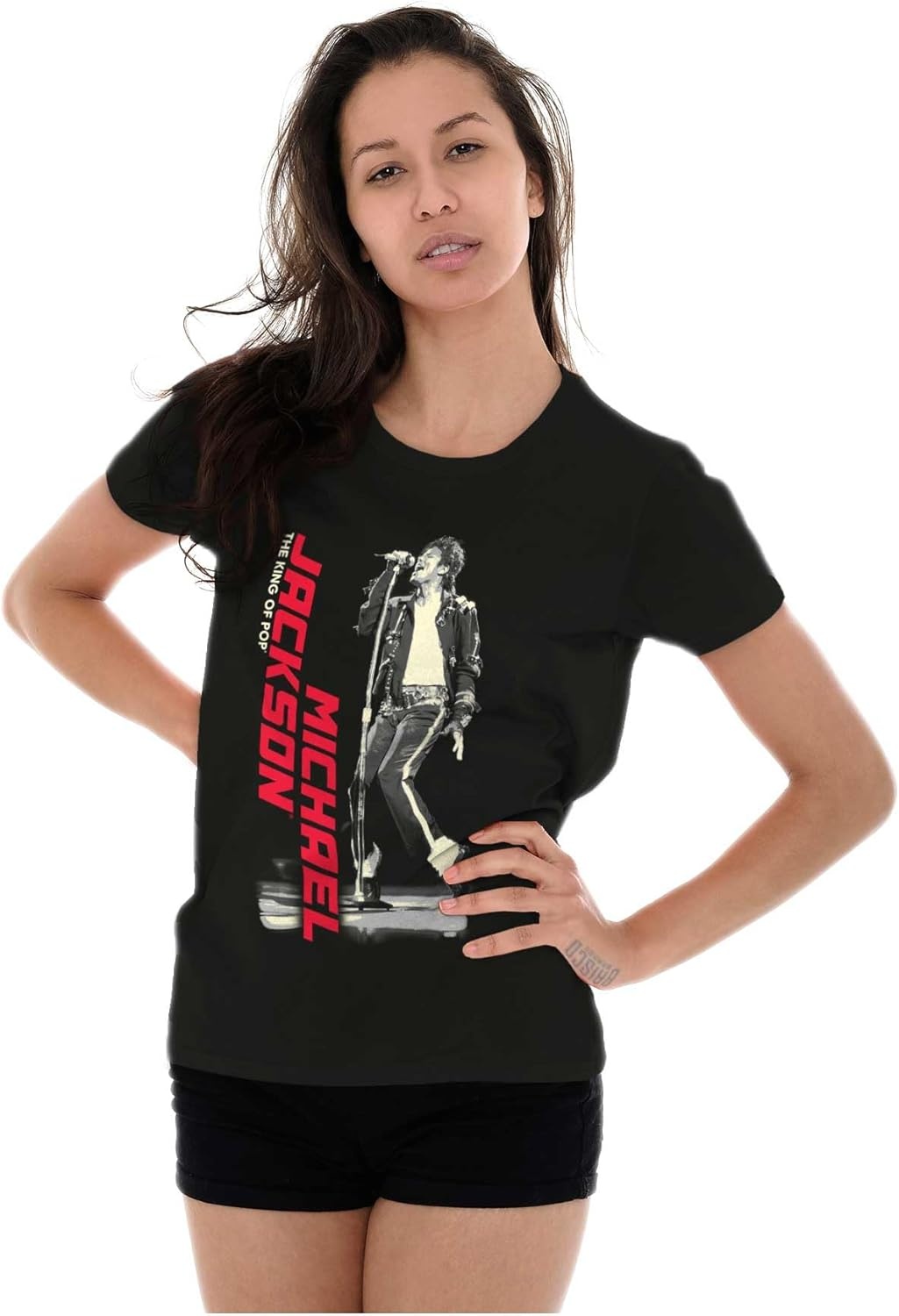 image:imageMichael Jackson King of Pop Toe Stand Womens Slim Fit Graphic TeeBlack
