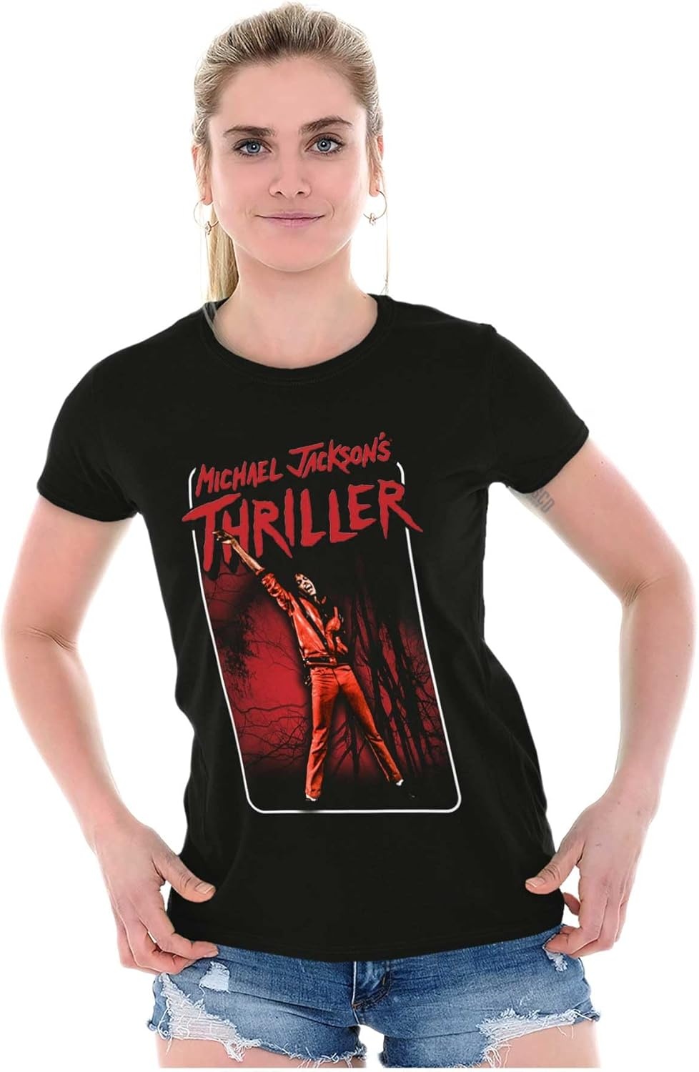 image:imageMichael Jackson Thriller Dance Music Womens Slim Fit Graphic TeeBlack
