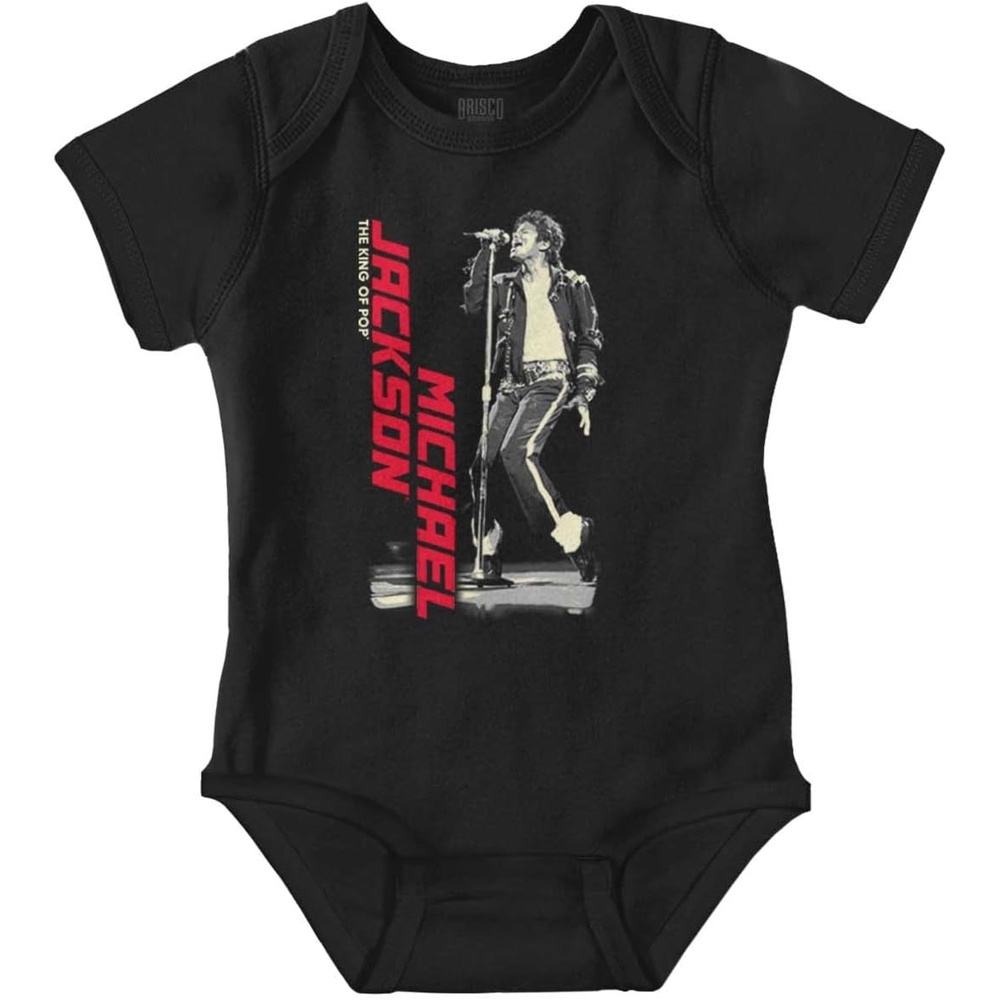 image:imageBrisco Brands Michael Jackson King of Pop Toe Stand Baby Romper Boys or GirlsBlack