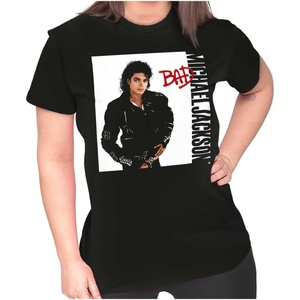 Michael Jackson Bad Album Cover Womens Slim Fit Graphic Tee(Black)