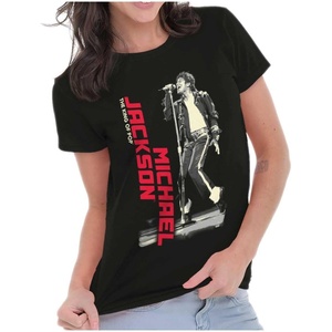 Michael Jackson King of Pop Toe Stand Womens Slim Fit Graphic Tee(Black)