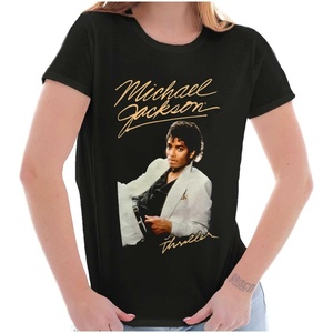 Michael Jackson MJ Thriller Album Womens Slim Fit Graphic Tee(Black)