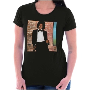 Michael Jackson Off The Wall Album Womens Slim Fit Graphic Tee(Black)