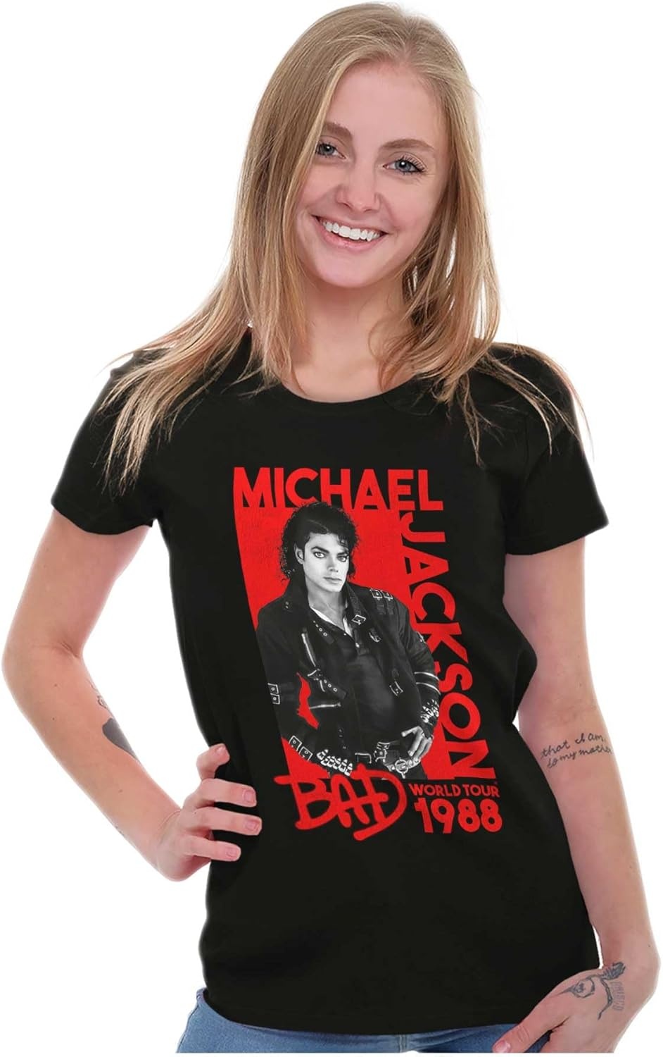 image:imageMichael Jackson Bad World Tour 1988 Womens Slim Fit Graphic TeeBlack