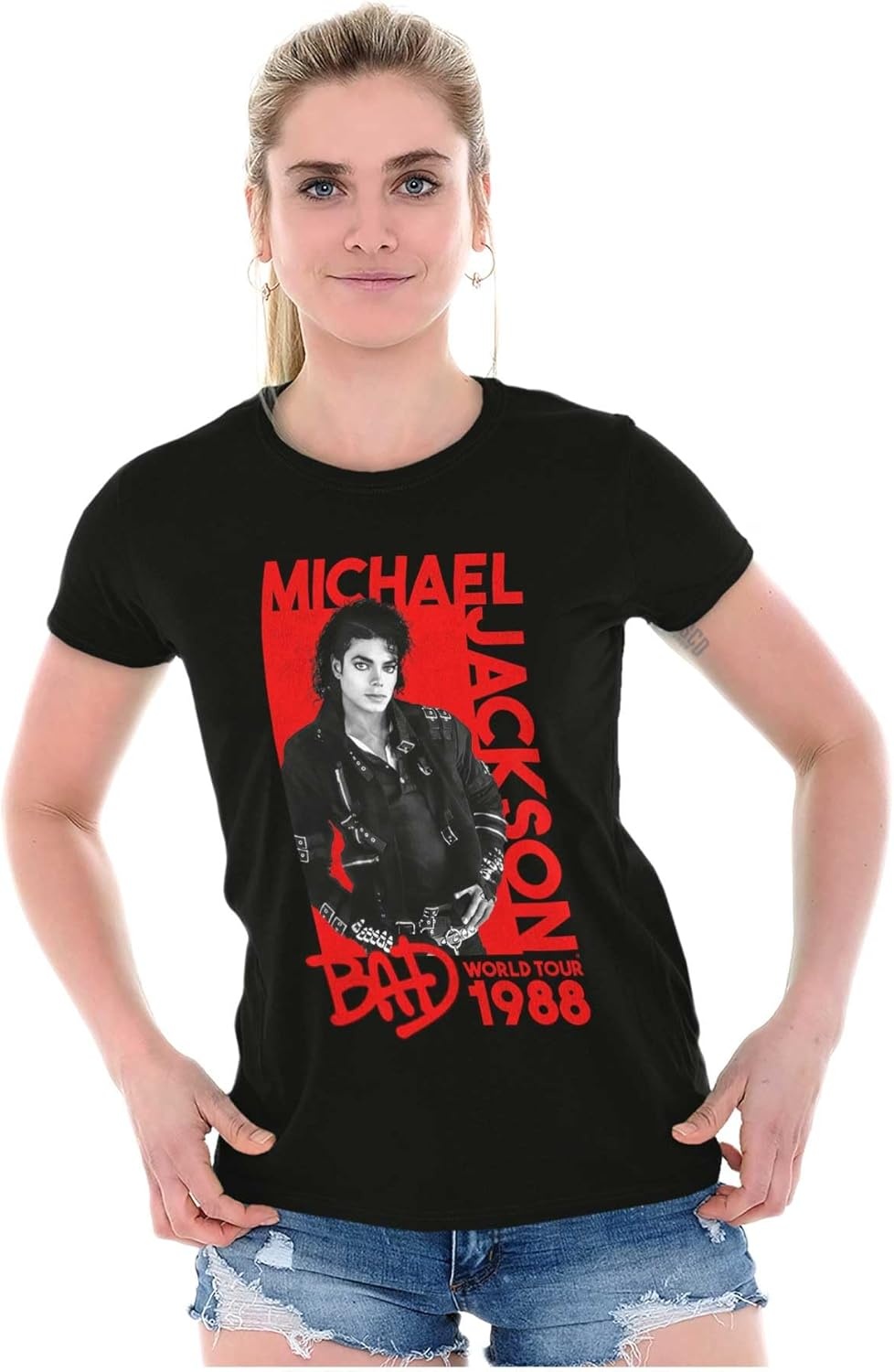 image:imageMichael Jackson Bad World Tour 1988 Womens Slim Fit Graphic TeeBlack