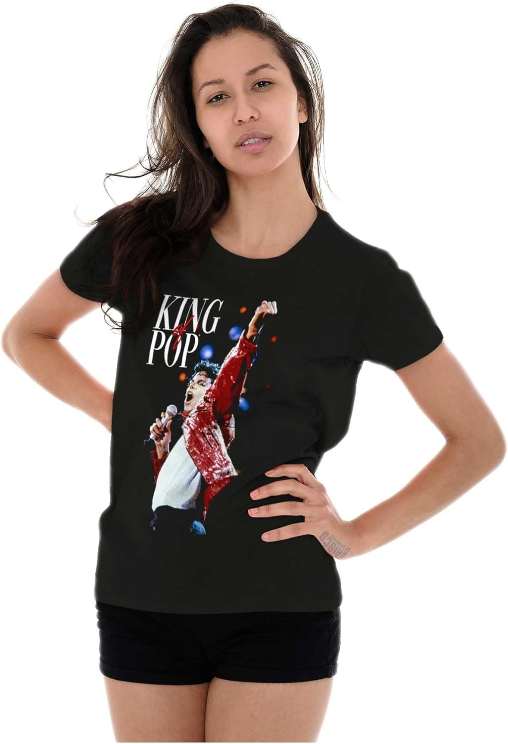 image:imageMichael Jackson Beat It King o f Pop Womens Slim Fit Graphic TeeBlack