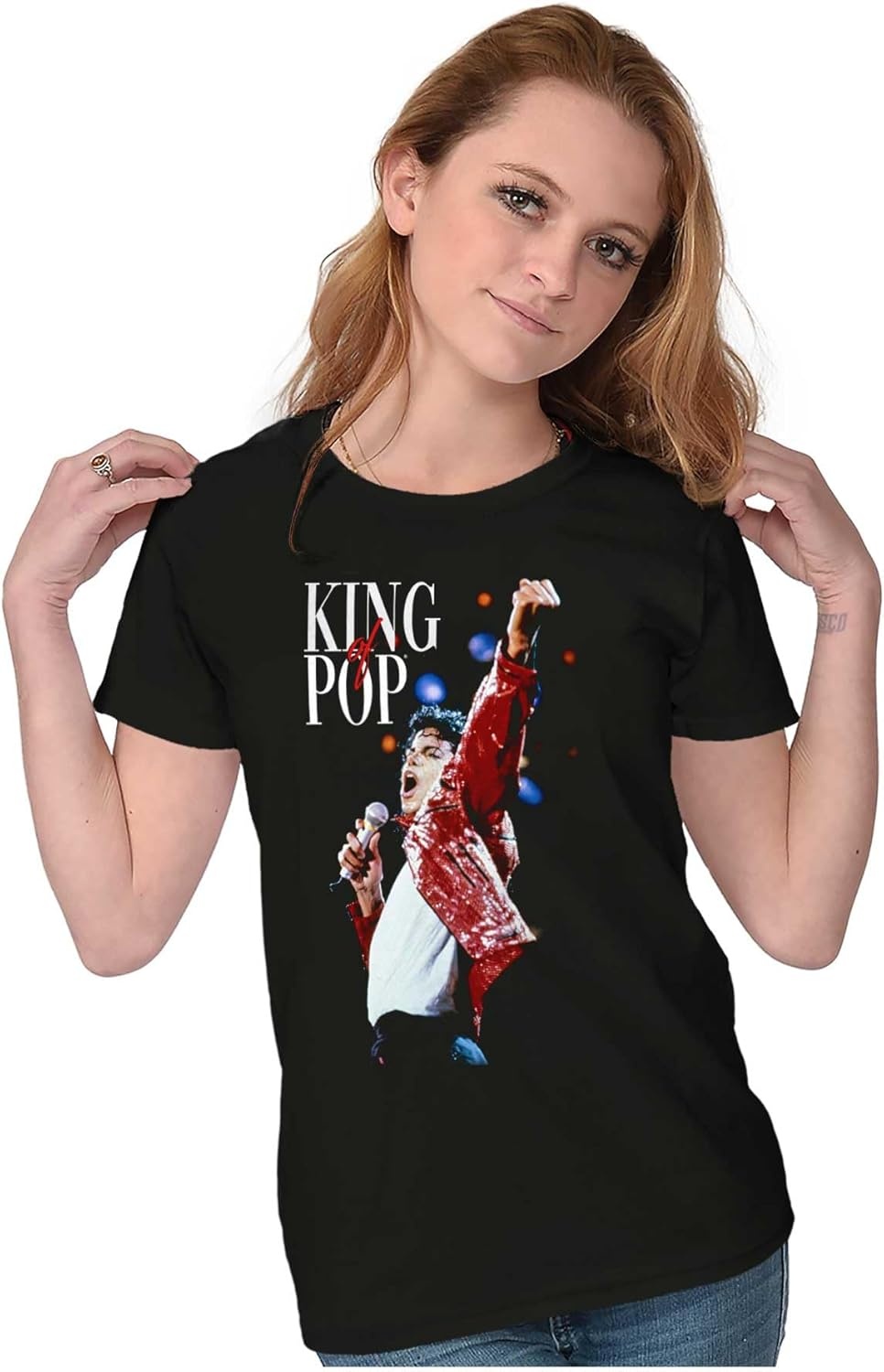 image:imageMichael Jackson Beat It King o f Pop Womens Slim Fit Graphic TeeBlack