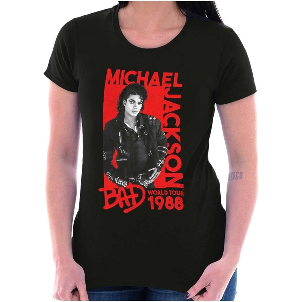 image:imageMichael Jackson Bad World Tour 1988 Womens Slim Fit Graphic TeeBlack