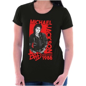 Michael Jackson Bad World Tour 1988 Womens Slim Fit Graphic Tee(Black)