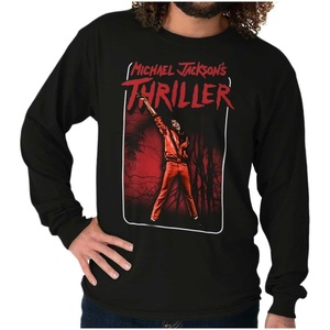 Michael Jackson Thriller Dance Music Long Sleeve Tshirt Men Women(Black)