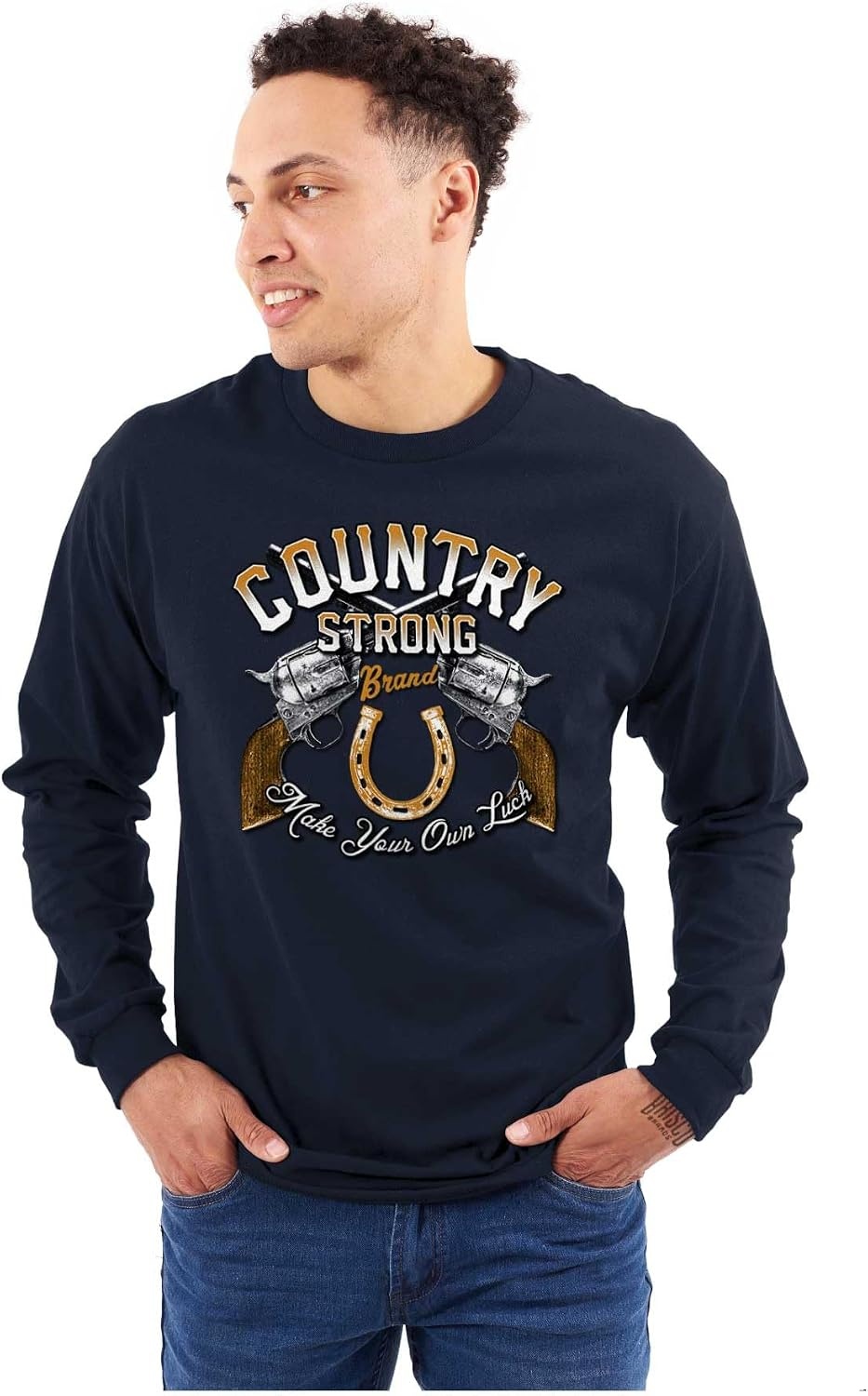 image:imageBrisco Brands Country Strong Make Your Own Luck Mens Long Sleeve Tee T ShirtNavy
