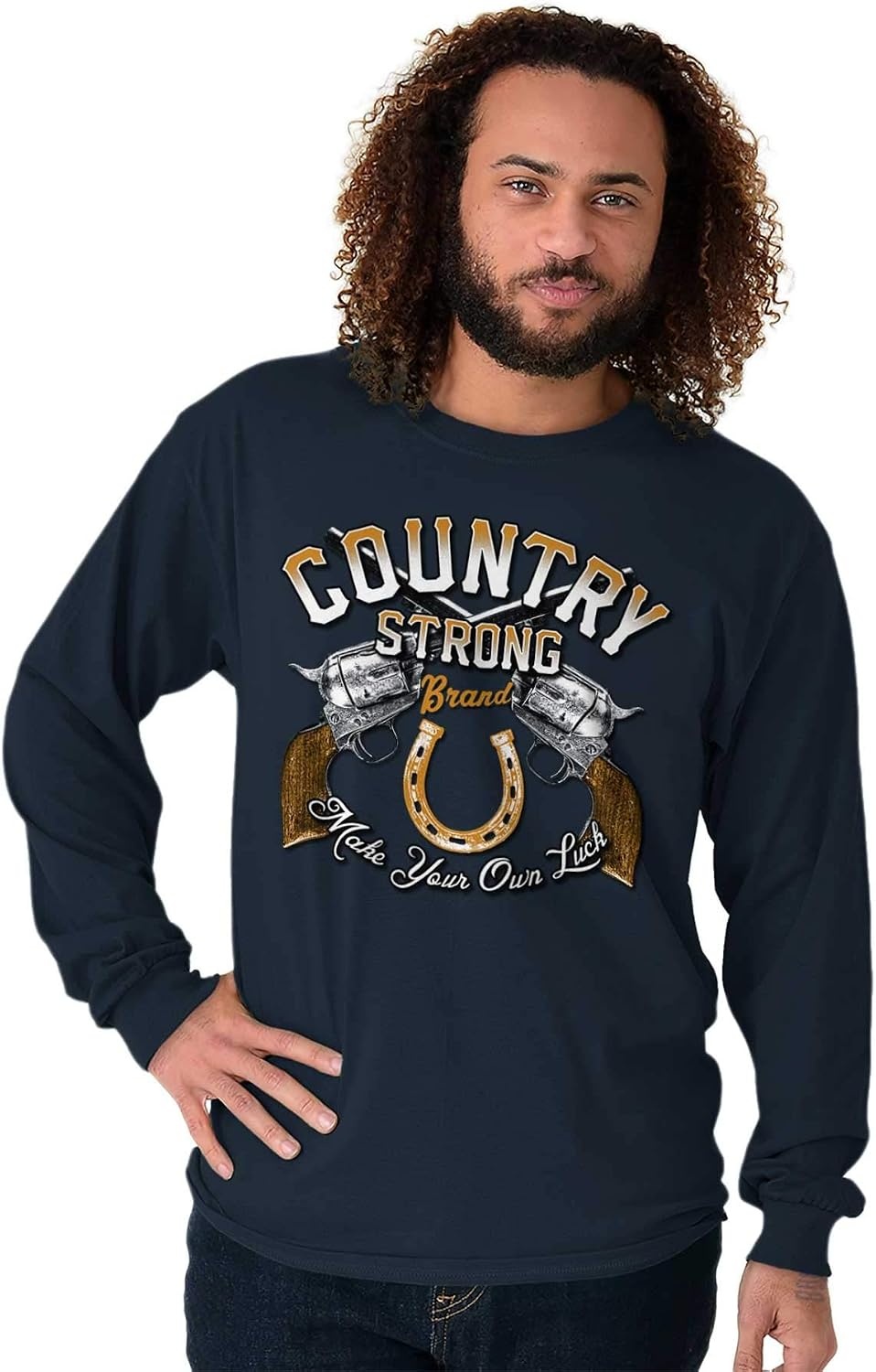 image:imageBrisco Brands Country Strong Make Your Own Luck Mens Long Sleeve Tee T ShirtNavy