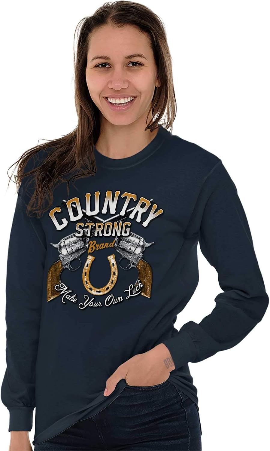 image:imageBrisco Brands Country Strong Make Your Own Luck Mens Long Sleeve Tee T ShirtNavy