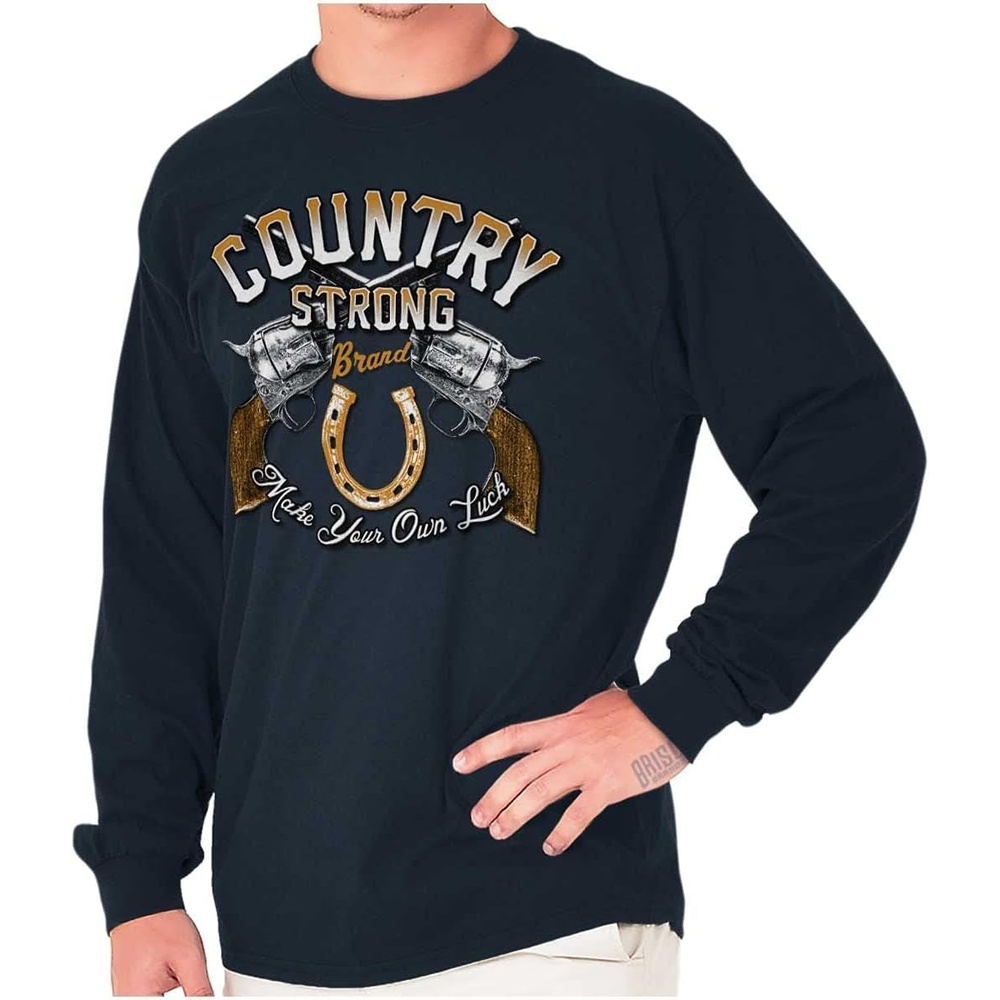 image:imageBrisco Brands Country Strong Make Your Own Luck Mens Long Sleeve Tee T ShirtNavy