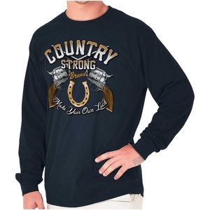 Brisco Brands Country Strong Make Your Own Luck Mens Long Sleeve Tee T Shirt(Navy)