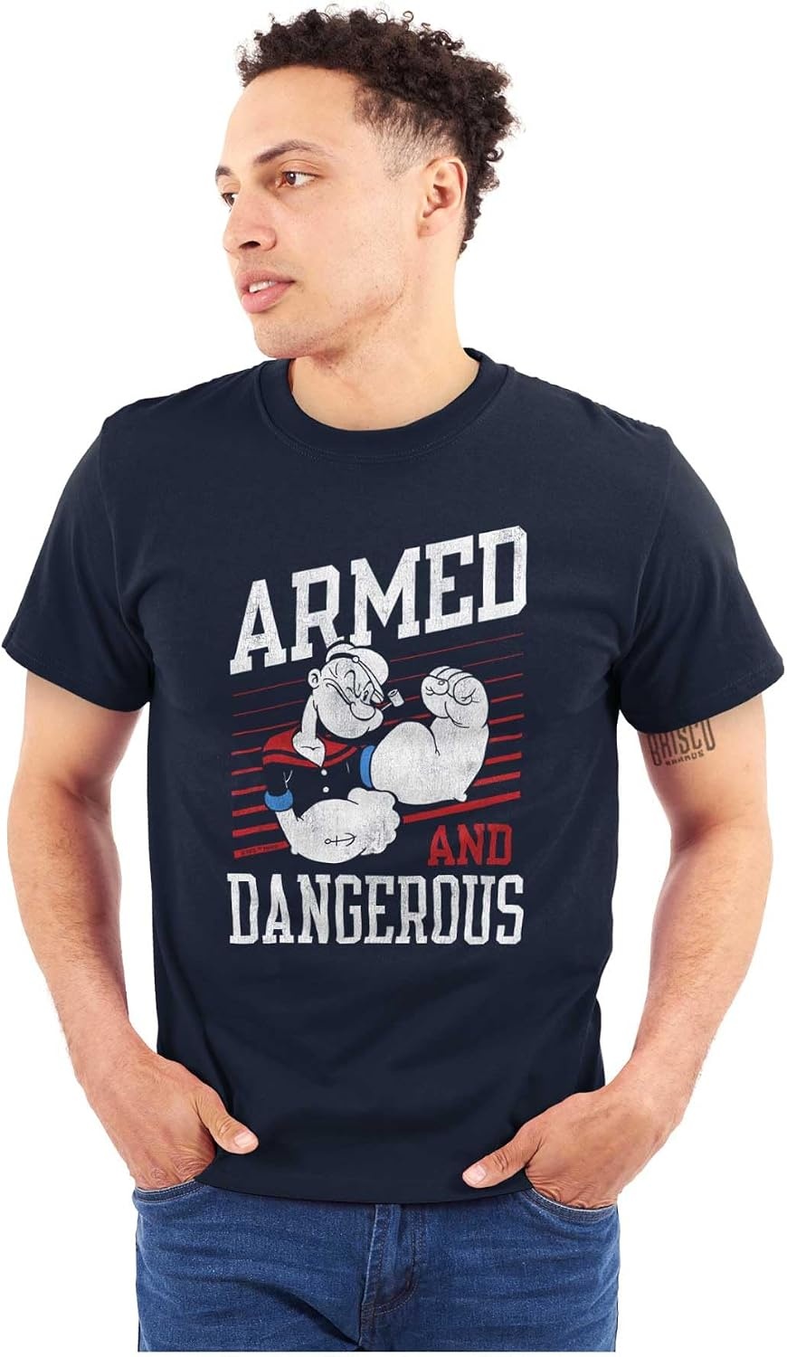 image:imageBrisco Brands Popeye Armed Dangerous Biceps Workout Graphic T Shirt Men or WomenNavy